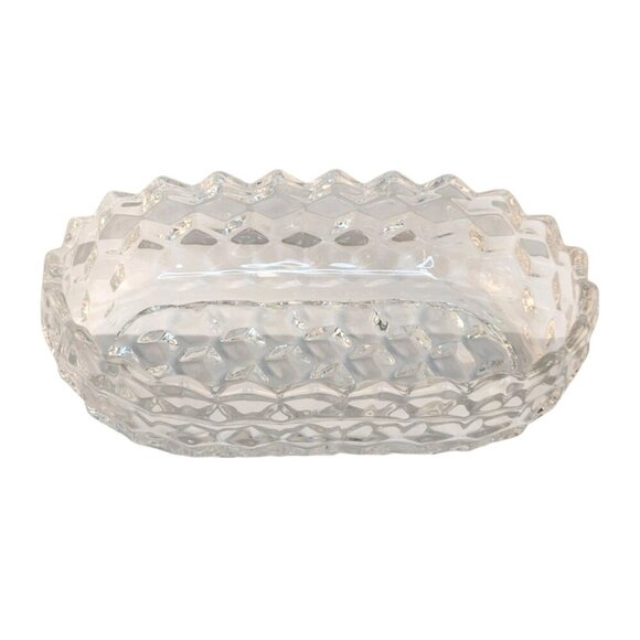 Fostoria American Cubist Clear Pressed Glass Oblong Dresser Bowl 6x3x1.5 Inches - Picture 3 of 6